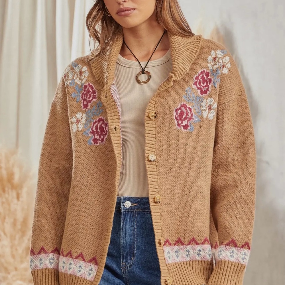 Savanna Jane Tan Floral Cardigan